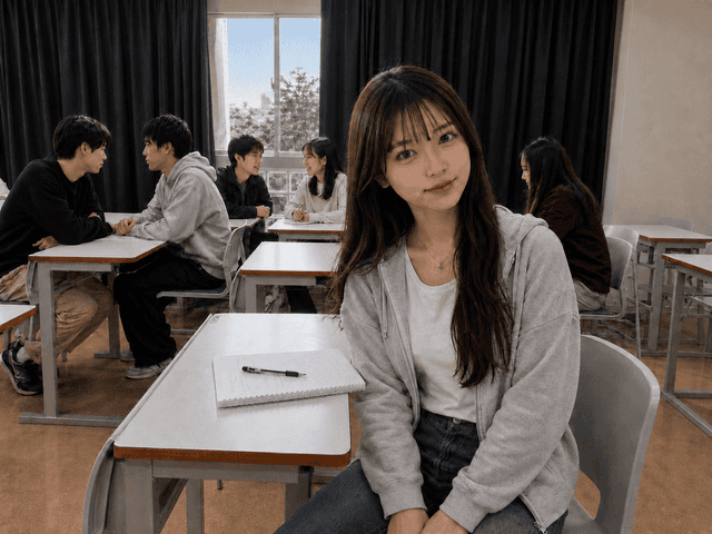 隣の席の子に話しかける場面